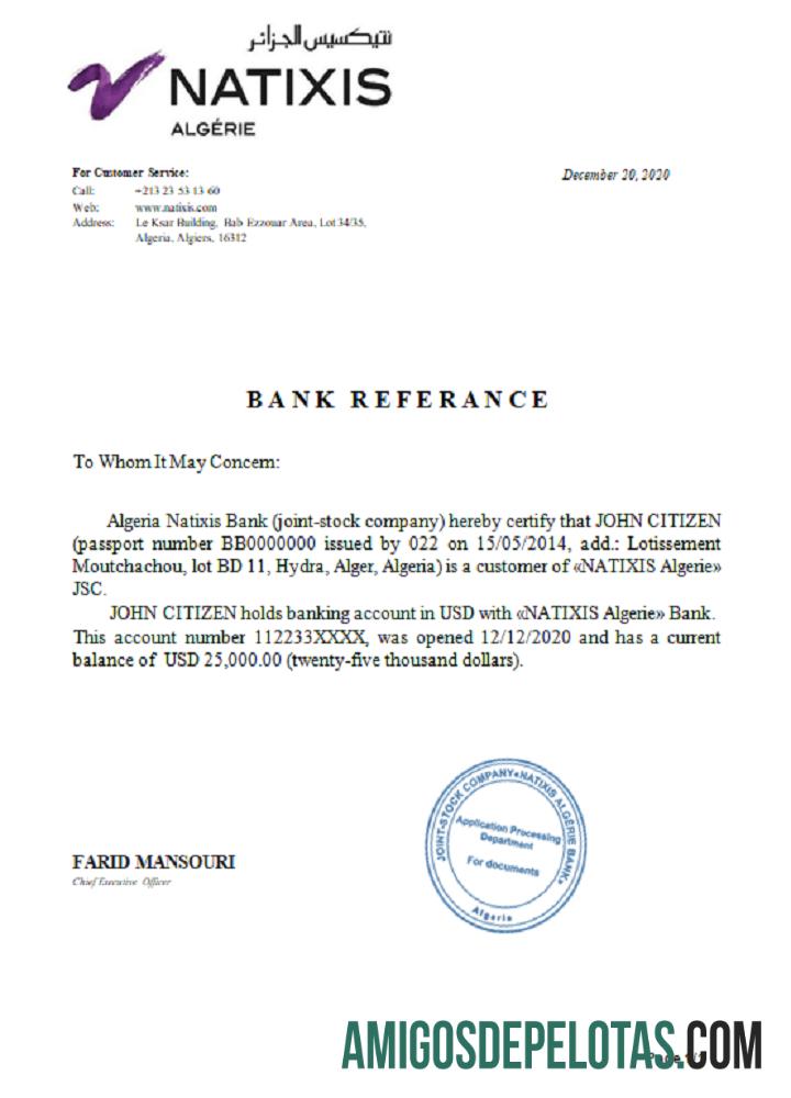 Referência do Banco Natixis Algerie da Argélia modelo